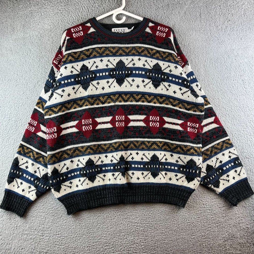Vintage Trend Basics Grandpa Fair Isle Sweater size XL